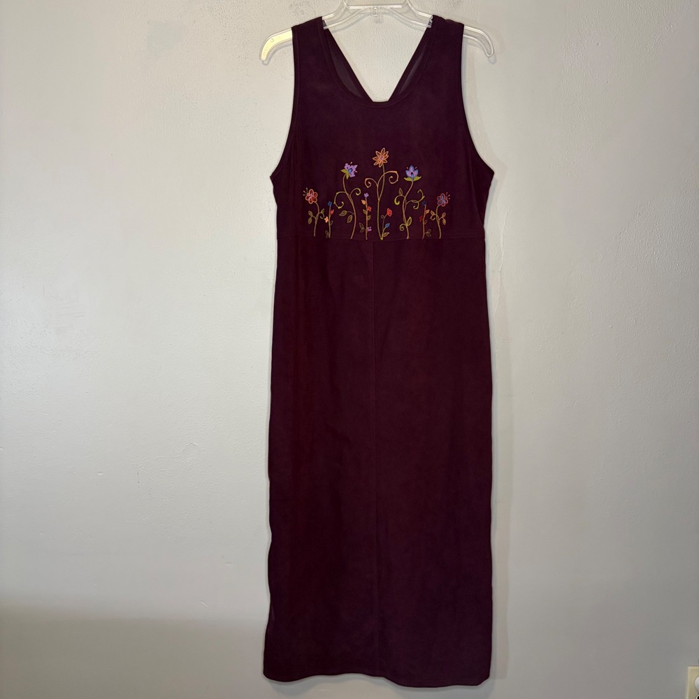 Amanda Smith Petite Faux Suede Floral Embroidered Maxi Dress Purple PM